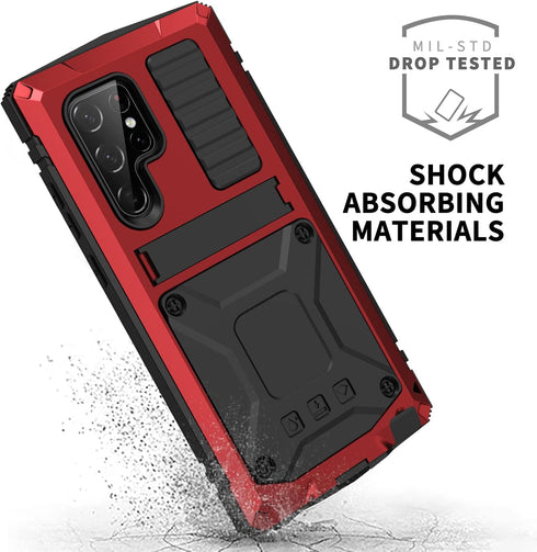 Samsung S22 Ultra Metal Case with Screen Protector Camera Protector Military Rugged Heavy Duty Shockproof Case with Stand Full Cover Tough case fo...