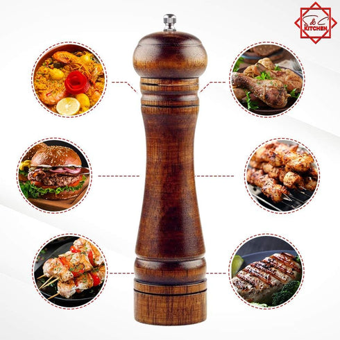 Wooden Pepper Mill or Salt Mill with a cleaning brush - 8 inch tall - Best Pepper or Salt Grinder Wood with a Adjustable Ceramic Rotor and easily ...