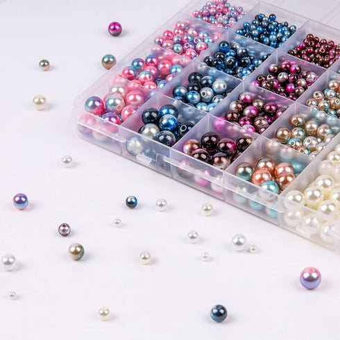 Suhome 1890pcs 4/6/8/10mm Multicolored Faux ABS Pearls Beads, Loose Round Spacer Beads, Smooth Rainbow Beads for Jewelry Making, Bracelets, Earrin...