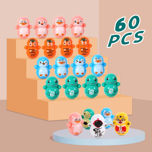 60pcs Mini Animal Tumbler Toy Set for Kids Party Favors, righting Doll Fidget Toys, Cute Tumbler Toy Roly-Poly self-righting Doll Tumbler Bulk Toy...
