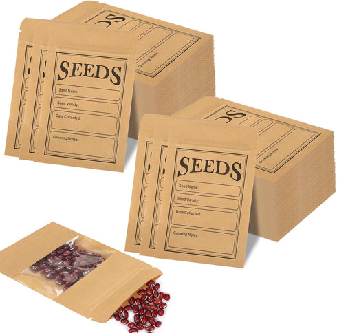 100 Pieces Seed Saving Envelopes, 4.7x3.1 Inch Sealing Kraft Seed Packets Envelopes with Clear Window for Flower Vegetable Seeds Storage...