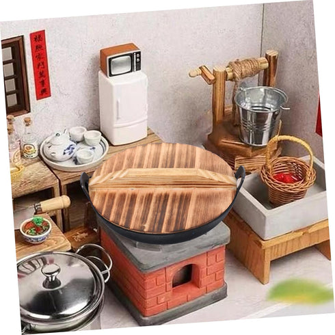 Alipis 1 Set Mini Amphora Wok Household Work Wrought Iron Wooden Cover...