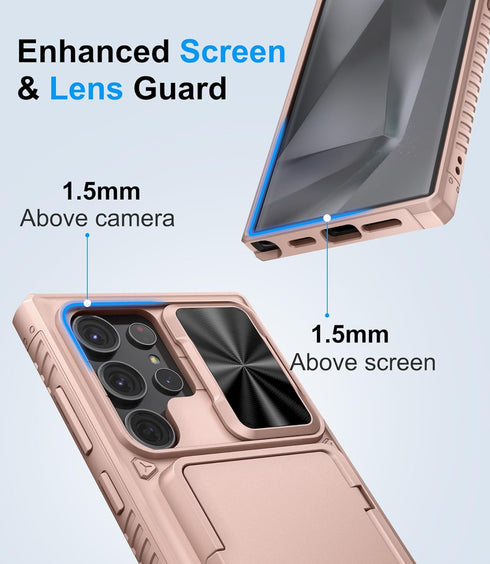 for Samsung Galaxy S24 Ultra Case with Card Holder (Store 4-5 Cards) & Slide Lens Cover & Stand, Military Grade Drop Protection, Shockproof Wallet...