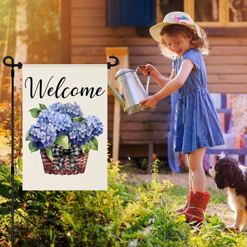 Floral Garden Flag 12x18 Inch, Blue Hydrangea Fower Garden Flag Small Vertical Double Sided Welcome Yard Flag Decorative Flag for Outside...