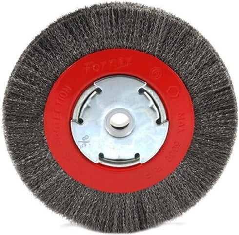 Forney 72751 Wire Bench Wheel Brush, Narrow Face Fine Crimped with 1/2-Inch and 5/8-Inch Arbor, 6-Inch-by-.008-Inch...