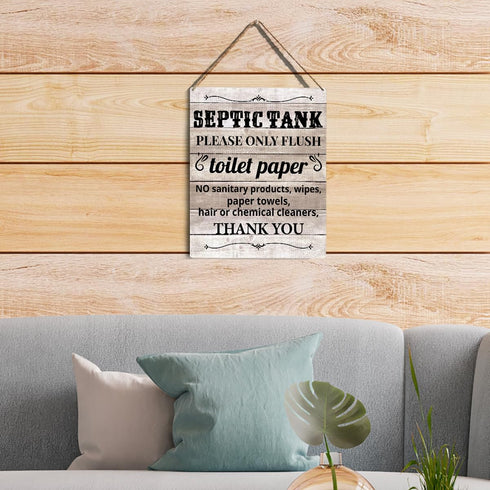 Farmhouse Bathroom Signs Wall Decor Rustic Septic Tank Please Only Flush Toilet Paper Thank you Wood Plaque Wooden Hanging Sign Decoration for Hom...