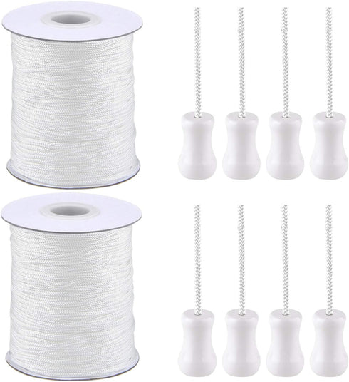 2 Roll Braided Nylon Lift Shade Cord with Wood Pendants, 55 Yards 1.8 mm Replacement Blind Cord String for Window Blinds, Roman Shades, Gardening,...