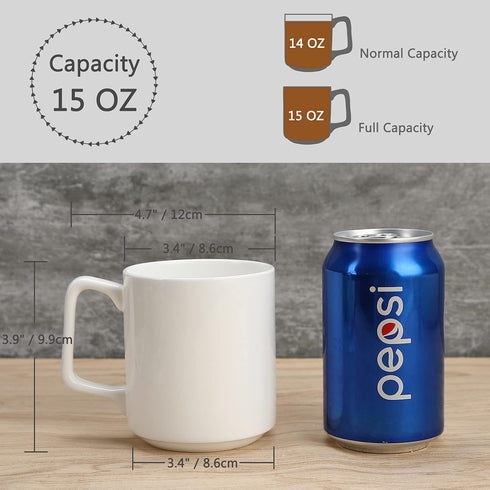 Fine Bone Ceramic Coffee Mugs Set of 2 with Handles for Hot Beverages Coffee Cappuccino Latte Cocoa Tea Perfect for Home (15oz)...