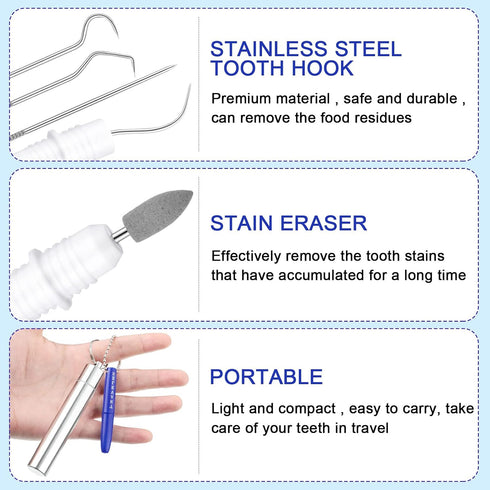 5 Pieces Dental Tools Travel Dental Pick Metal Tooth Scraper Professional Stainless Steel Teeth Cleaning Tools with Holder Case Portable Toothpick...