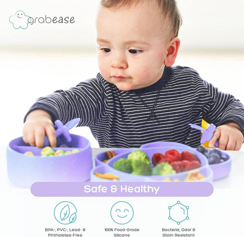 grabease Silicone Suction Plate for Baby & Toddler Self-Feeding, 6-Section Dish With Stay-Put Grip, BPA and Phthalates-Free, Dishwasher and Microw...