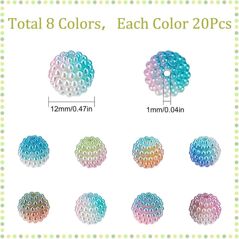 SUNNYCLUE 160Pcs Bubblegum Beads 12mm Berry Beads Acrylic Crystal Imitation Pearl Beaded Gradient Rondelle Spacer Large Loose Bead for Jewelry Mak...