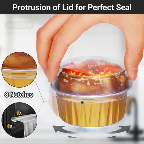 EUSOAR Disposable Ramekins Aluminum Foil, Gold 25Packs 5oz Baking Cups with Lids Mini Muffin Liners, Dessert Cheesecake Pan Creme Brulee Cupcake C...