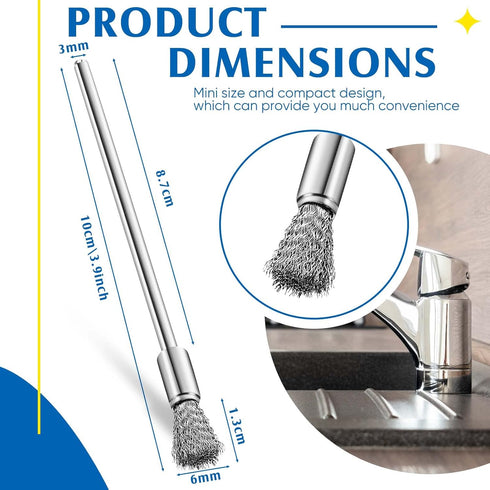 10 Pcs Wire Brush Extended Steel Cleaning End Brushes Pen Stainless Steel Wire Brush 3 mm Mandrel Rust Paint Removal Bits Polishing Rotary Tool Ac...