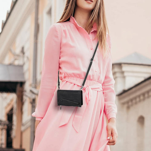 Phone Case for iPhone 11 Pro Max 6.5 Wallet Cover With Tempered Glass Screen Protector and Shoulder Crossbody Wrist Strap Lanyard Flip Zipper Cred...