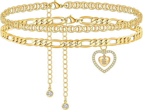 TOBENY Initial Ankle Bracelets for Women 14K Gold Plated Layered Initial Anklets A-Z Letter Anklet CZ Pendant Figaro Chain Summer Foot Jewelry Gif...