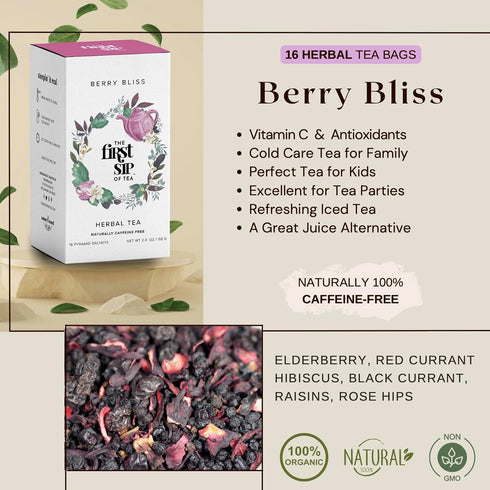 Berry Bliss, Elderberry Hibiscus & Currant Tea Bags - Cold Care for Kids - Caffeine Free - Immune Boost Herbal Tea - 16 Cups | The Spice Hut, Firs...