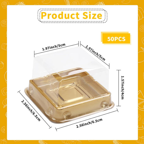 50 Set Gold bottom Clear cover plastic mini cake box,muffin box,moon cake box,mung bean cake snow Mei Niang box...