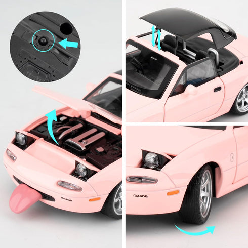 1/32 Mazda Miata MX-5 Alloy Model Car, Toy Car with Pullback, Removable Top, Blinking Lights, Toy Car with Sound and Bright Lights, Collectible Gr...