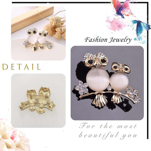 Rhinestone Owl Brooch Pin Funny Double Owl Enamel Brooch Cute Opal Animal Bouquet Corsage Lapel Pin Scarf Shawl Clothing Accessories for Women Gir...