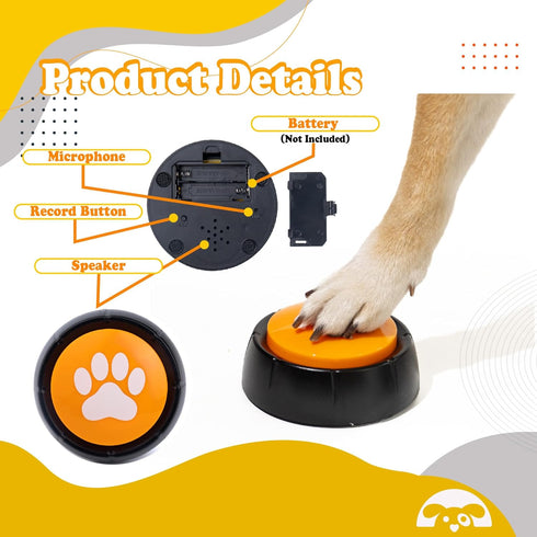 PetnBeyond Dog Talking Buttons - Communication Starter Pack, 4 PCS Dog Training Buttons, 30 Second Record Button for Pet Voice Training, Speaking ...