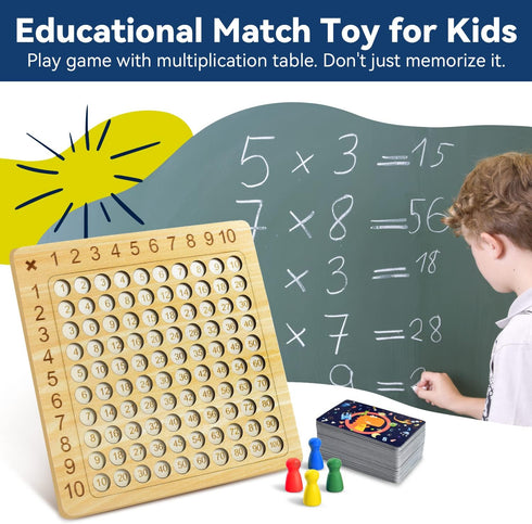 BAKAM Wooden Multiplication Board Math Game for Kids 8-12, Math Manipulatives Set with 100PCS Flash Cards for Kids 6-8 Years Old, Montessori Count...