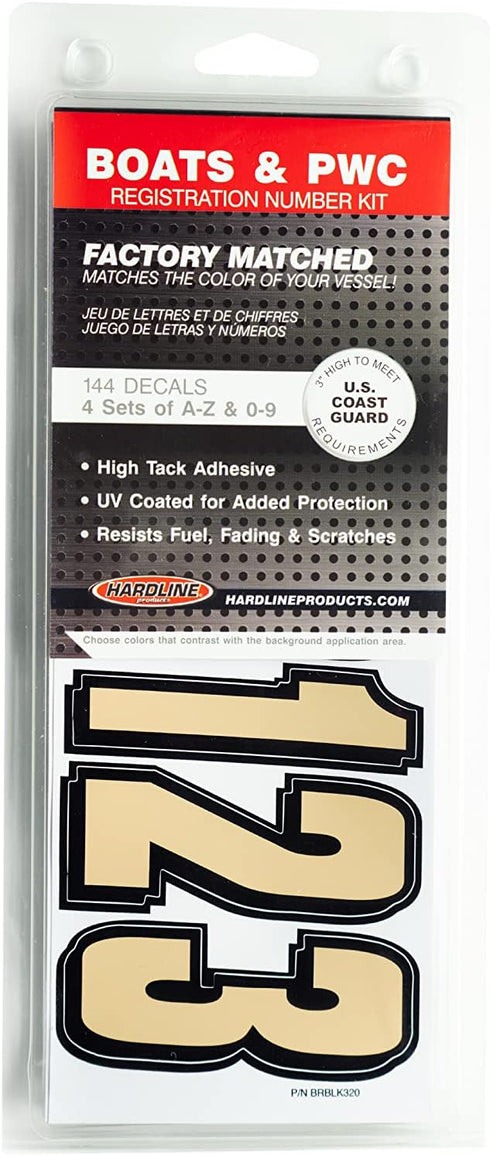 Hardline Products Series 320 Factory Matched 3-Inch Boat & PWC Registration Number Kit, Brown/Black - BRBLK320...