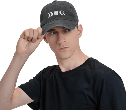 Gothic Goth Crescent Moon Hat, Adjustable Embroidered Washed Baseball Cap for Men Women...