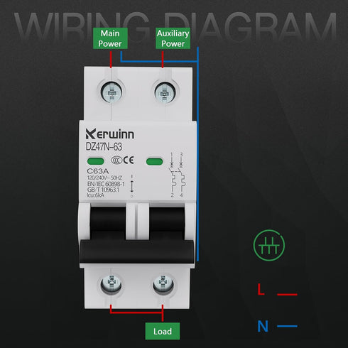 Miniature Circuit Breaker 120V/240V ac circuit breaker 2Pole 32Amp smart circuit breaker DIN Rail Mount for Marine power systems,solar photovoltai...