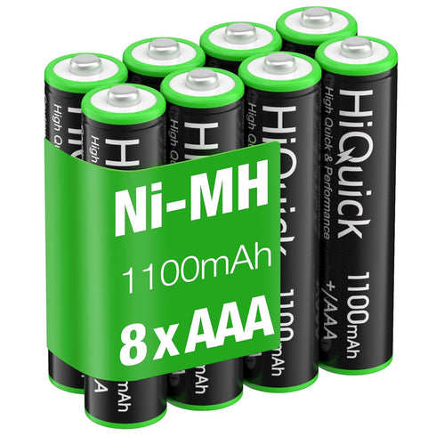 HiQuick AAA Rechargeable Batteries AAA Batteries 1100mAh High Capacity Performance 1.2V, Per-Charged Ni-MH AAA Battery Pack of 8 Batteries...