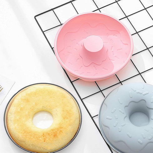 Big Size Silicone Donuts Pan Non-stick Cake Baking Molds for Bagel and Doughnut (8 Inch Pink)...