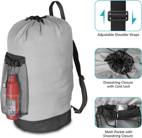 Dalykate Backpack Laundry Bag, Laundry Backpack with Shoulder Straps and Mesh Pocket Durable Nylon Clothes Hamper Bag with Drawstring Closure for ...