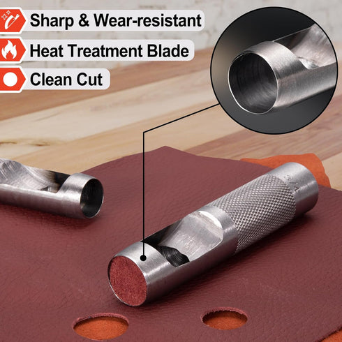Spurtar 12 PCS Steel Hollow Leather Punch Set 1/8''-3/4''(3-19mm) Heavy Duty Round Hole Punch Set Leather Hole Tool for Watch Cloth Belt Gaskets w...
