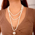 Multilayer Long Imitation Pearl Statement Necklace with Pearl Pendant and Earrings Set Vintage Costume Jewelry for Women Girls...
