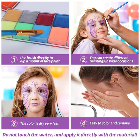 Face Painting Kit For Kids Party,32 Colors Professional Oil Face&Body Paint Kit with 10 Brushes 4 Reusable Face Stencils,2 Glitters and 2 Sponges ...