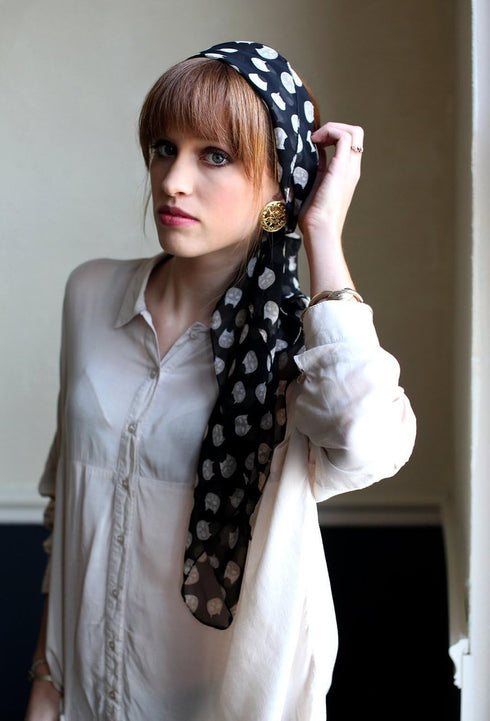 Women's Cute Meow Cat Print Scarf, Black, Silky Soft, Sheer, Pretty, Cat Gift...