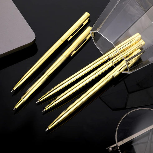 Giantree Slim Metallic Ballpoint Pens, 8Pcs 1.0mm Black Ink Ballpoint Pen Smooth Writing Quick Drying Pen for Office School Supplies(Gold)...
