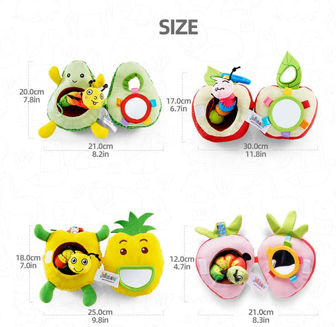 Jollybaby Plush Stuffed Fruit Baby Rattle Toy for Stroller Car Seat Crib, Montessori Sensory plush Avocado Toy with Rattle and Mirro Toy for Baby ...