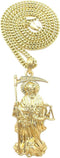 MENS SANTA MUERTE OUR LADY OF HOLY DEATH PENDANT BOX,ROPE CUBAN CHAIN NECKLACE (Cuban Chain Gold)...