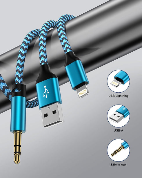 Lightning to 3.5mm Aux Cable for Car + Charge Cord 2-in-1 MFI Certified Male Audio Charging Cable for Apple 14 Pro Max 13 12 11 XR XS iPad, iPhone...