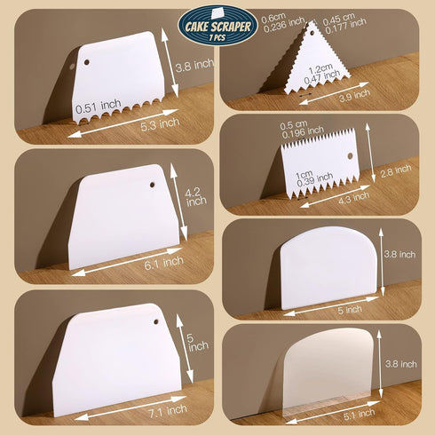 Teenitor Cake Scraper Cake Smoother, 7 Pcs Dough Scraper Bowl Scraper Cake Cutter Cake Spatula Bench Scraper Kitchen Plastic Scraper Tool Cake Dec...