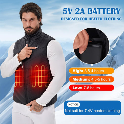 5V2A Battery Pack for Heated Vest Heated Jacket 10000mah Power Bank for Heated Vests Jackets Coats Hoodies for Men for Women Heating Electric Vest...