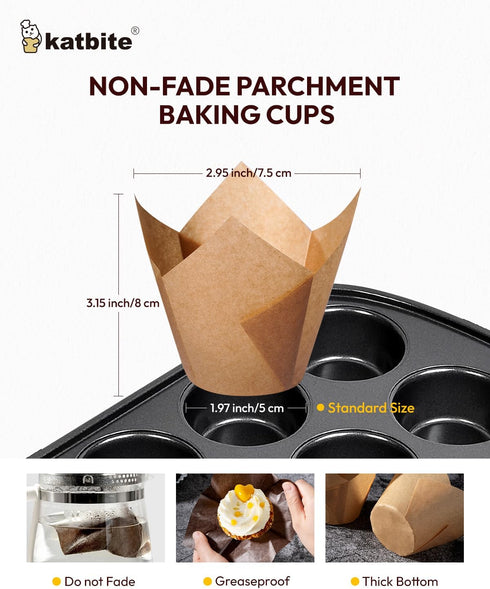 Katbite Tulip Cupcake Liners Holders 200PCS, Muffin Baking Cups, Cupcake Wrapper for Party, Wedding, Birthday, Christmas...