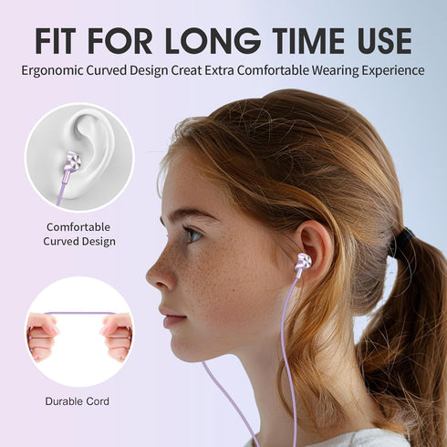 Bulk Wired Earbuds with Built-in Mic 3 Pack Pink Purple Green Multicolor Earphone with Microphone with 3.5mm Aux Jack Cheap Wired Headphone for Gi...