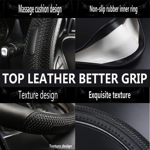 D Shape Steering Wheel Cover,Universal 15 Inch Auto/Car/SUV Black Leather Steering Wheel Wrap with Better Sport Grip for Men Women,Fit D Shaped Fl...