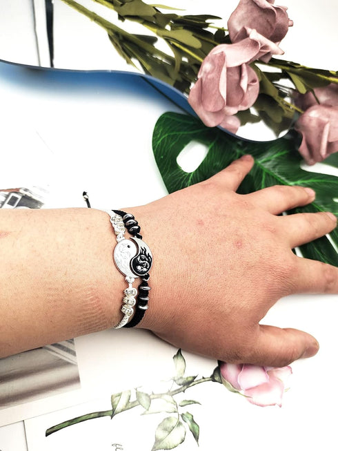 INENIMARTJ 4Pcs Yin Yang Matching Dragon Bracelet Necklaces Set for Women Men,Yin Yang Couple Bracelet Pendant Necklaces for Bff Best Friend Gift...
