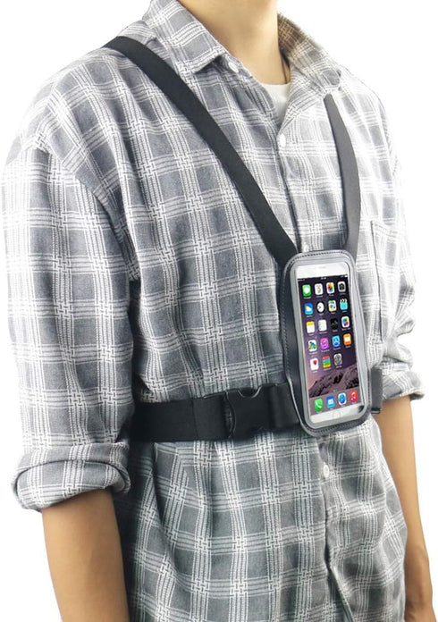 Smartphone Outdoor Chest Strap Mount + Waterproof Case Holder Fits for up to 5.5inch Mobile Phones - Best Cell Phone Chest Harness Mount- Perfect ...