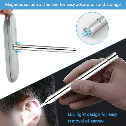 Earwax Removal Kit 5 Pcs, Ear Wax Cleaning Tool Set, Ear Pick with LED Light USB Charging, Stainless Steel Ear Curette, Earwax Tweezer, Ear Canal ...