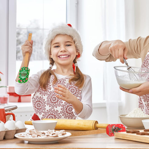 6 Pieces Christmas Silicone Spatula Xmas Cake Spatula with Wooden Handle Snowmen Pancake Spatula Cute Pan Scraper Xmas Dish Scraper Cooking Spatul...