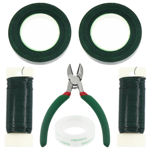 Floral Arrangement Kit with Green Flower Tape, Metal Wire, Clear Tape, Flores Cutter for Stem Wrap Florist Bouquet Accessories Making Supplies DIY...