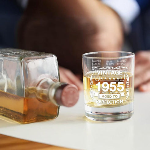 Old Fashioned Glasses-1955-Vintage 1955 old time information 10.25oz Whiskey Rocks Glass -70th Birthday Aged to Perfection - 70 years old gifts Bo...